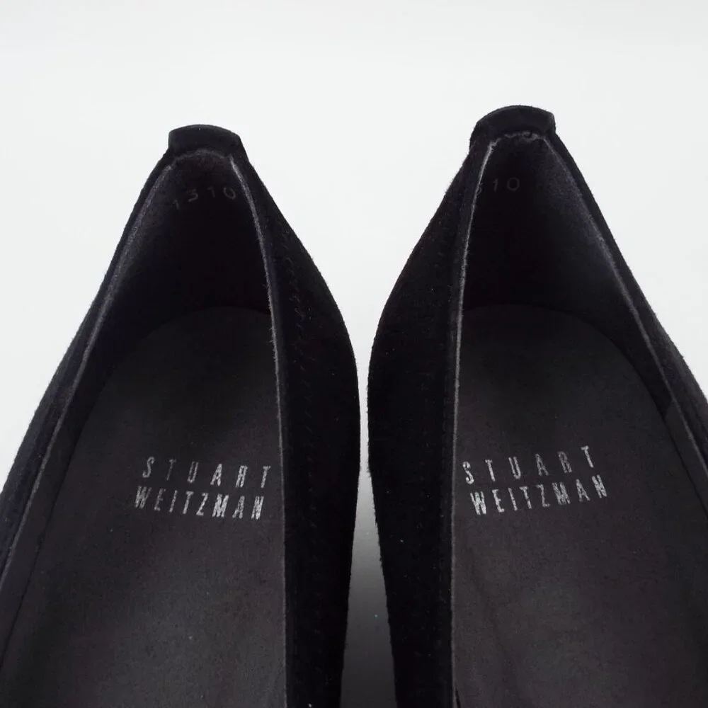 Stuart Weitzman Pleats Black Suede Wedge with Chain Bow Size 10N Narrow - Picture 11 of 16